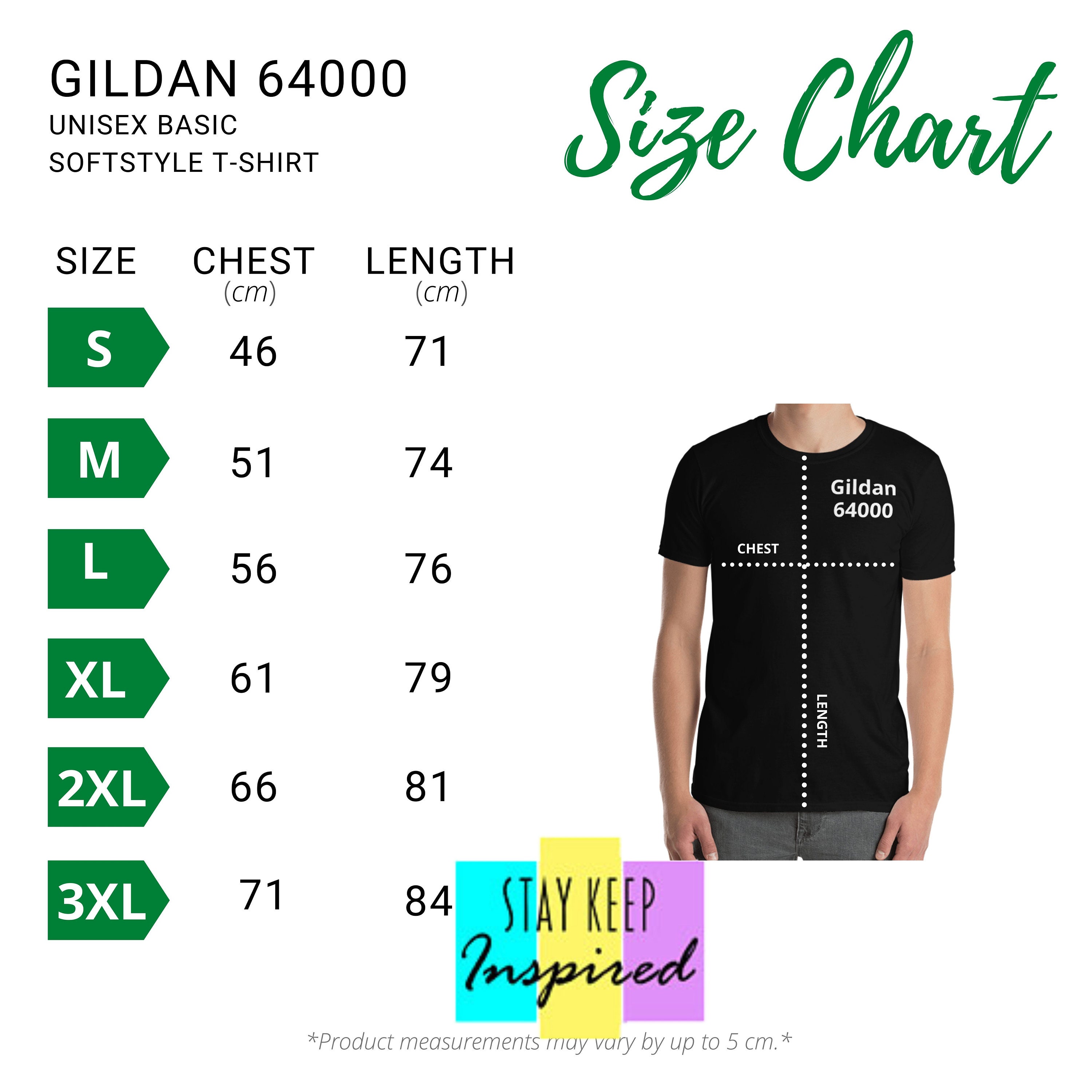 Size chart men / unisex shirts black